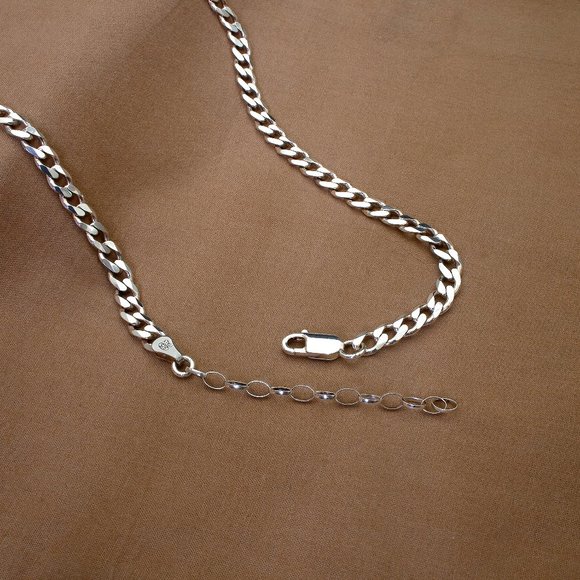 Real Italian Solid Sterling Silver Curb Chain Necklace with Extender Stamped 925 - Picture 7 of 7